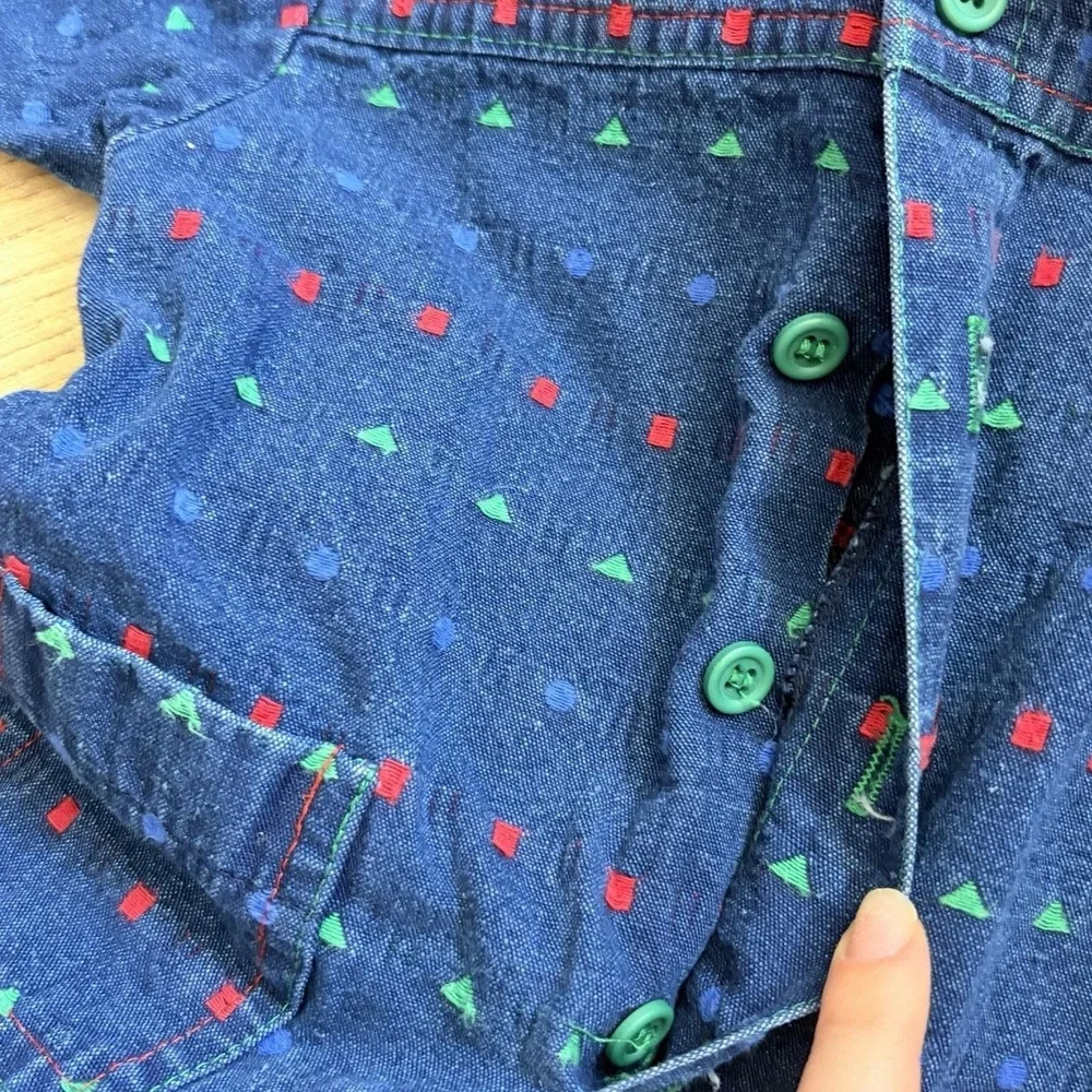 VTG 80s Retro OshKosh B'gosh Kids Denim Jumpsuit Unisex Shapes Collared 6-9 M